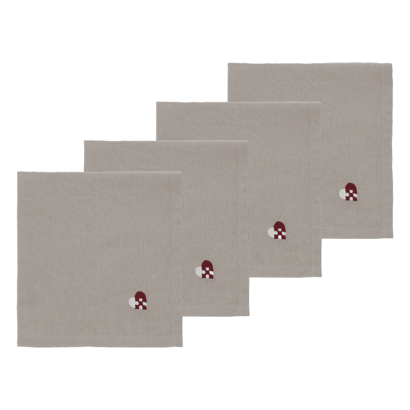 Christmas Hearts Embroidery Stofservietter 4 stk. Christmas Hearts Embroidery Stofservietter 4 stk.